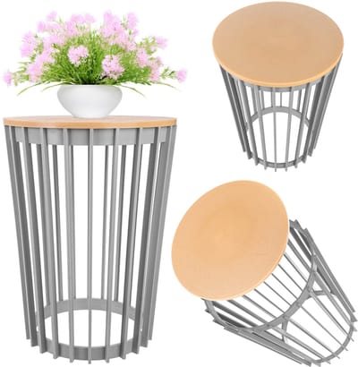 Aytre dubbelzijdige plantenstandaard 40 cm platina + blad van natuurlijk hout