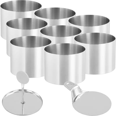 10 Stuks Ronde Cake Ringen van RVS, Dessert Ringen met Voedselpers en Spatel voor Crumpets, Cheesecake en Gebak, Ideaal voor Eieren en Desserts