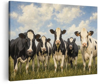 Artaza Canvas Schilderij Koeien - Landschap - Wolken - Natuur - 90x60 cm - Wanddecoratie Woonkamer - Schilderijen - Muurdecoratie