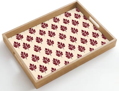 Dienblad hout 50x35 cm - Schootdienblad - Botanisch - Patroon - Bordeaux - Borrelplank rechthoek - Plateau dienbladen