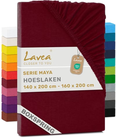 Lavea® Hoeslaken 140-160x200cm 100% Katoen – Hoge Hoek 35 cm voor Dikke Matrassen – met Elastiek Rondom in Jersey – voor Boxspring – Bordeaux