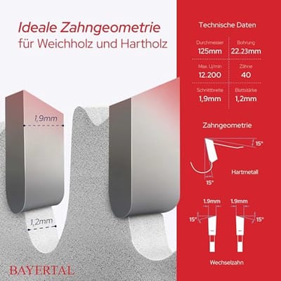Zaagblad 125 x 22,23 - Precisie voor Houtsneden - Ideaal voor Hard- en Zacht Hout, MDF en OSB - 125 mm Doorslijpschijf voor Fijne Snede