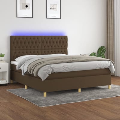 vidaXL - Boxspring - met - matras - en - LED - stof - donkerbruin - 160x200 - cm