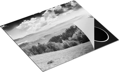 Chefcare Inductie Beschermer Kleurrijke Herfstbos met Heuvellandschap - Zwart Wit - 60x50 cm - Afdekplaat Inductie - Kookplaat Beschermer - Inductie Mat