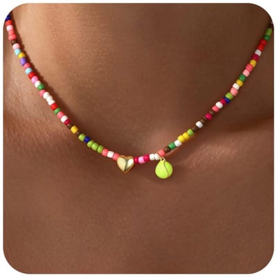 Parelketting voor dames en meisjes, met hartvormige hanger, sportbalhanger, halsketting, mode, sportliefhebbers, cadeaus voor vrouwen en meisjes