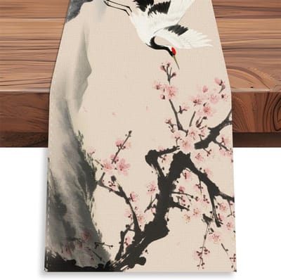 Traditionele Aziatische Tafelrunner met Sakura Design, 30x183cm - Vintage Keuken Decoratie voor Eetkamer en Feestdagen, Seizoensgebonden Tafelversiering