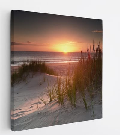 Saammp Canvas Schilderij - Zonsondergang - hoog gras - Strand en Zee - Duinen - 20x20 - Foto op canvas - Wanddecoratie - muurdecoratie Woonkamer - Slaapkamer decoratie - Canvas Print