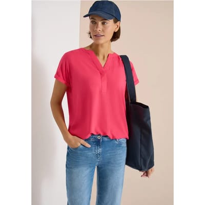 Blouse met korte mouwen en gespleten hals