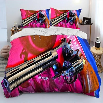 3D Geweer Revolver Patroon Pistool Dekbedovertrek Beddengoedset,Dekbedovertrek Bedset Dekbedovertrek Kussensloop,King Queen Size Beddengoedset 70X133cm-2pcs