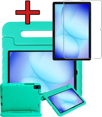 Hoesje - Geschikt voor Samsung Galaxy Tab A11 Plus / A9 Plus - Met Screenprotector - Kinderhoes - Shockproof Bumper - Kidsproof Case - Tablethoes - Kinder Hoes Cover - Turquoise