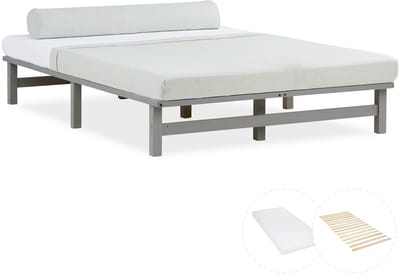 Homestyle4u Palletbed - 140x200 cm - Houten bed - met matras - Grijs