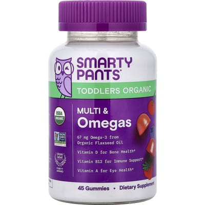 SmartyPants, Biologische Gummy Jelly voor Peuters, Multi & Omega Gummy Jelly, Gemengde Bessen & Kersensmaak, 45 Gummy Jelly Stukjes