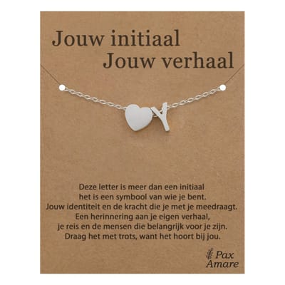Letter Y Armband op Cadeau Kaartje - Jouw initiaal, jouw verhaal - 15,5cm + 5,5cm verstelbaar Zilverkleurig Stainless Steel - Initiaal & Hartje Hanger - Pax Amare