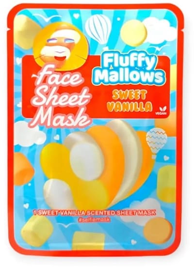 Face sheet mask fluffy mallows - vanille - gezichtsmasker - tissue selfie mask - sheetmask met print marshmallow