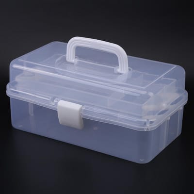 Plastic Opvouwbare Drie Lagen Opbergdoos Gereedschap Organizer Container Koffer met Handvat Transparant