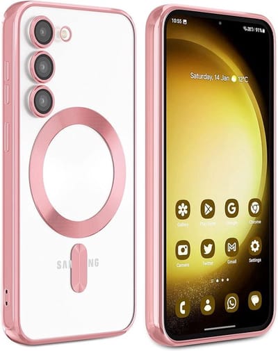 Magnetisch Siliconen Back Cover - Geschikt voor Samsung Galaxy S23 FE - Met Extra Camera Lens Bescherming hoesje - Geschikt voor Magsafe - Roségoud