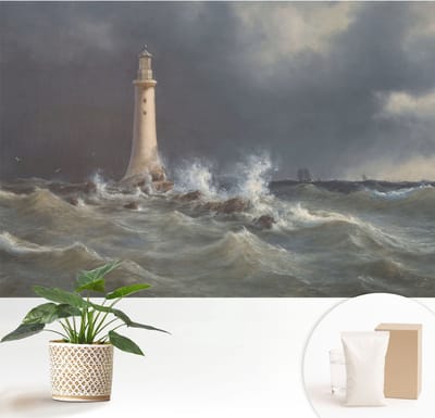 Wallfluent Behang - Zeestormen Muurbehang - 152x104 cm - Grijs Behang - Voor liefhebbers van plantkunde en bloemschikken - Behang Voor de slaapkamer, woonkamer en badkamer - Behangrol Landschappen