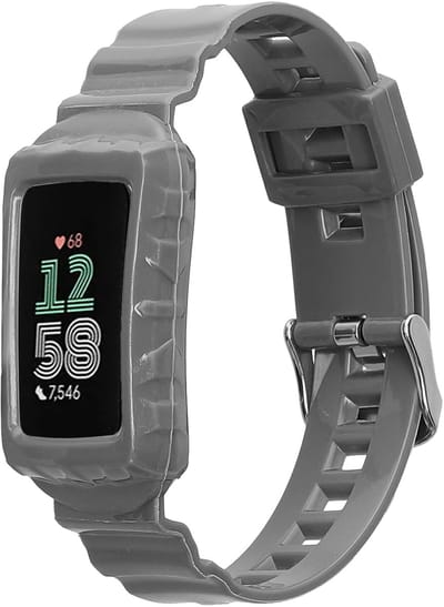 kwmobile smartwatch bandje en bumper van silicone - geschikt voor Fitbit Charge 6 / Charge 5 - in grijs - Optimale bescherming