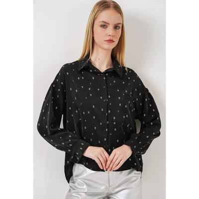 Overmaatse Lange Mouwen Gedrukt Shirt met Zak
