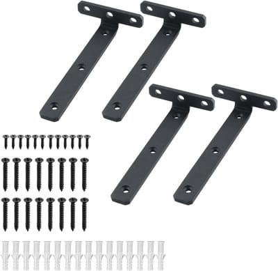 Zwarte L-vormige Planksteunen - 4 Stuks, 170MM x 75MM, Sterke Metalen Steunen voor Wandplanken en Hangende Voorwerpen