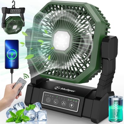 Campingventilator met LED Verlichting – Oplaadbare Tafelventilator – 10000mAh Accu – Afstandsbediening & 4 Snelheden