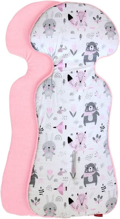 Babyzitkussen - Zitverkleiner Inleg - Comfortabel Reizen - Huidvriendelijk Katoen - 77 x 32 cm - Roze Bosdieren