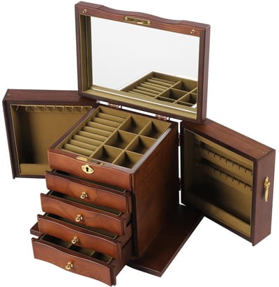 Mila Shop Sieradendoos hout - Juwelen - 4 lades - Met slot - Sleutel - Vintage - Jewelry - Hoge Kwaliteit