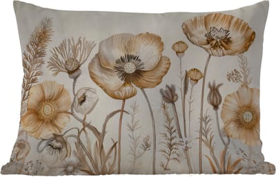 Buitenkussens - Bloemen - Beige - Natuur - Illustratie - 60x40 cm - Weerbestendig