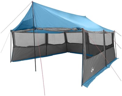 vidaXL - Familietent - met - dak - Blauw - 450 - x - 400 - x - 265 - cm - Polyester - en - Staal