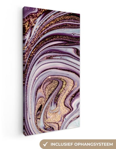 Canvas schilderij 20x40 cm - Wanddecoratie Marmer - Roze - Goud - Glitter - Marmerlook - Luxe - Muurdecoratie woonkamer - Slaapkamer decoratie - Kamer accessoires - Schilderijen op canvas