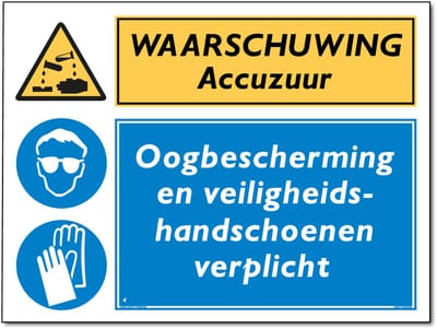 Bijtende stoffen bord - Oogbescherming en veiligheidshandschoenen verplicht - Forex - 30 x 40 cm
