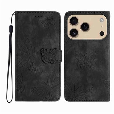 Coverup Hoesje - Geschikt voor iPhone 17 Pro Max Hoesje - Coverup Vlinders Book Case - Zwart