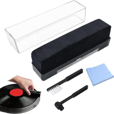 Platenborstel - Reinigingsset Voor Vinylplaten - Zachte Borstel - Antistatische Platenborstel Van Koolstof - Fluweelhoes Incl. Naaldborstel Met Grammofoonplaten - Reinigingsdoek