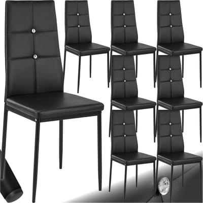 tectake® Set van eetkamerstoelen - Kunstleren stoelen met Strass-steentjes - Hoge rugleuning - Minimalistische, elegante stoel - Gering gewicht en eenvoudige montage - Afmetingen (LxBxH) 40 x 42 x 97 cm - Belastbaar tot 120 kg - Set van 8 - Zwart