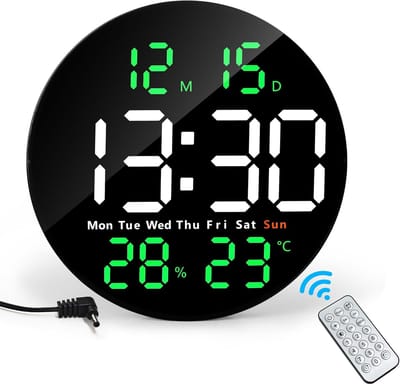 Digitale Wekker - Digitale klok - Groot Led Display - Met Afstandsbediening Temperatuur Datum Countdown - Moderne wanddecoratie - Stom - Multifunctioneel en Slaapkamer - Woonkamer - 25 cm - Groen licht