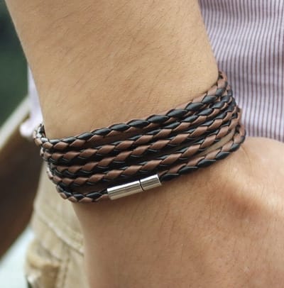 Lange Leren Armband | Leer | Mannen Sieraden | Armband | Bracelet Zwart/Bruin met Staal | Valentijnsdag | Kerst cadeau |  90cm