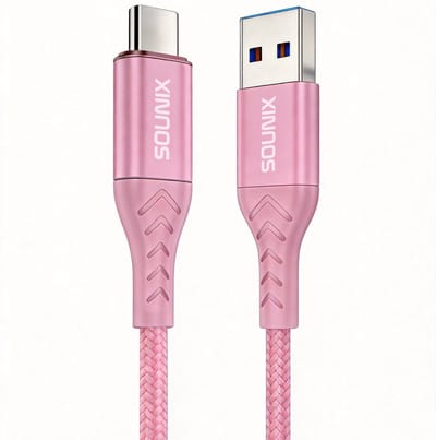 Sounix USB C kabel - USB 3.2 naar USB C - 3A60W Snellader - 10Gbps datakabel - 2 Meter - Geschikt voor smartphone en laptop - Nylon - Roze