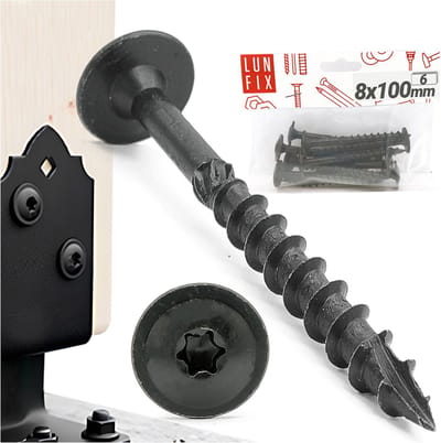 LUN FIX - Houtschroeven 8x100 mm - 6 stuks - verzinkt - schotelkop, torx schroeven voor akoestische panelen