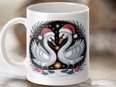 Mok Kerst Zwanen, Feestelijke Mok, Kerst Mok, Zwanen Mok, Winter Mok, Cadeau Idee, Kerst Cadeau, Keramische Mok