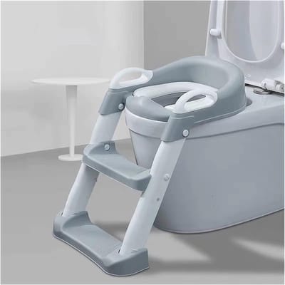 Toilet Trainingsstoel Kinderen - Potty Trainer Baby - Zelfstandig Zitten - Verstelbaar Voetsteun - Opvouwbaar - Grijs