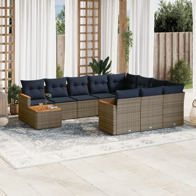 vidaXL - 11-delige - tuinbankset - met - kussens, - grijs - polyrotan