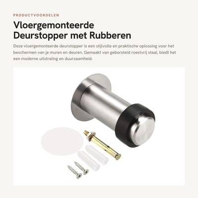 Dailygoods- Deurstopper 80 mm Hoogte - Vloergemonteerd - Rubber Buffer - Geborsteld Roestvrij Staal - Deurbeschermer voor Kamers - Duurzaam en Slijtvast