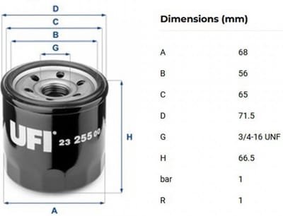 Filtre à huile cartouche UFI Filters pour auto voiture automobile 2325500 Neuf