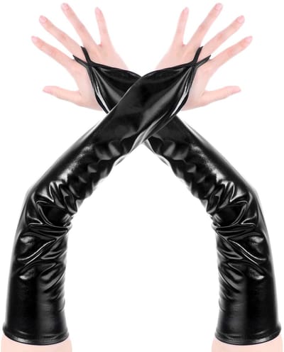 Allecto - Vingerloze Handschoenen - Lange Metalic Opera Handschoenen - Sexy Elleboog Lengte - Zwart - Halloween Accessoire - Perfect voor Thee Party
