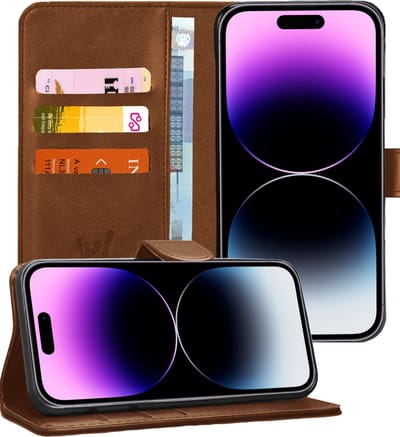 Hoesje geschikt voor iPhone 14 Pro - Book Case Kunstleer Wallet Cover Portemonnee Pasjeshouder Hoes Bruin