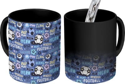 Magische Mok - Foto op Warmte Mokken - Koffiemok - Patronen - Voetbal - Blauw - Jongens - Kinderen - Kids - Jongetje - Magic Mok - Beker - 350 ML - Theemok