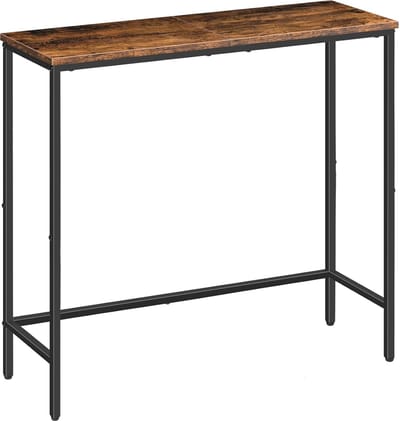 TRANKIELO® – Stijlvolle Smalle Bijzettafel – Stabiele Industriële Displaytafel – Compacte Salontafel voor Kleine Ruimtes – Rustiek Bruin