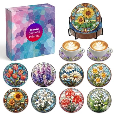 BOTC Diamond Painting - Onderzetters met Houder - Set van 8 - Pakket Volwassenen en Kinderen - Cadeau