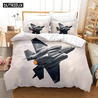 3D Straaljager Gevechtsvliegtuig F-35 Beddengoedsets Dekbedovertrekset Met Kussensloop Eenpersoons Tweepersoons Queen King Beddengoed EU single(135x200cm)
