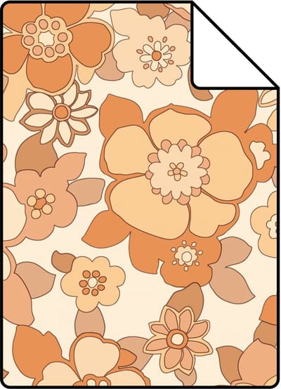 Proefstaal ESTAhome behang retro bloemen geel en oranje - 26.5 x 21 cm - 131531-S